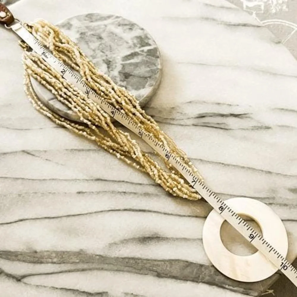 Y2K‎ Express Beaded Pendant Necklace | Cream Seed Beads + Round Medallion
